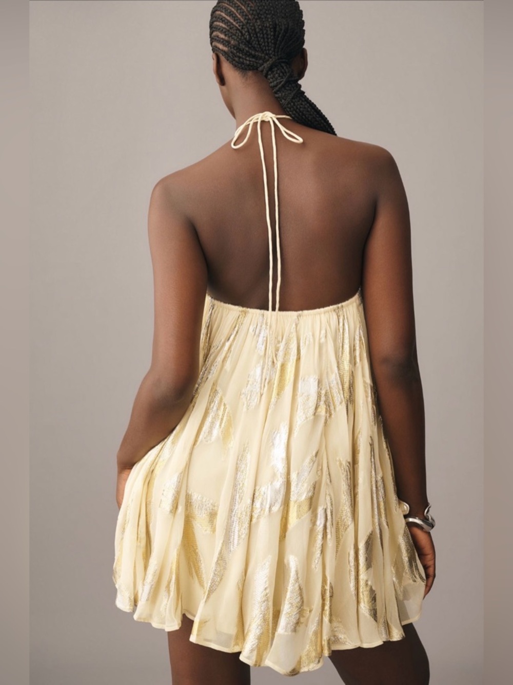 Anthropologie Mini Dress halter dress Gold Metallic Foil Sz XS NWT - Picture 4 of 4